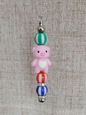 Beach Ball Pig Pendant Necklace with Colorful Beads